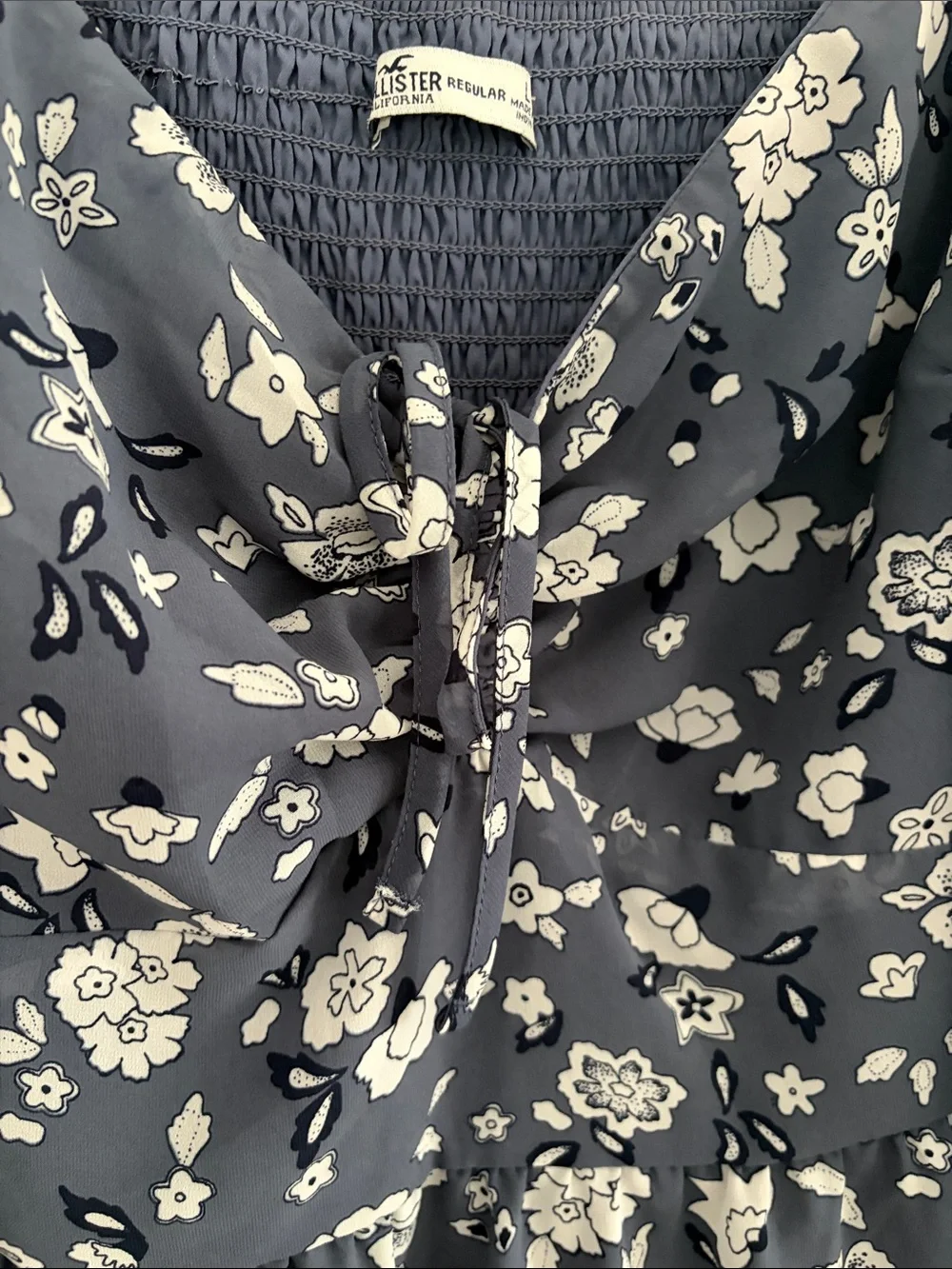 Hollister Navy Floral Long-Sleeve Tie-Front Dress